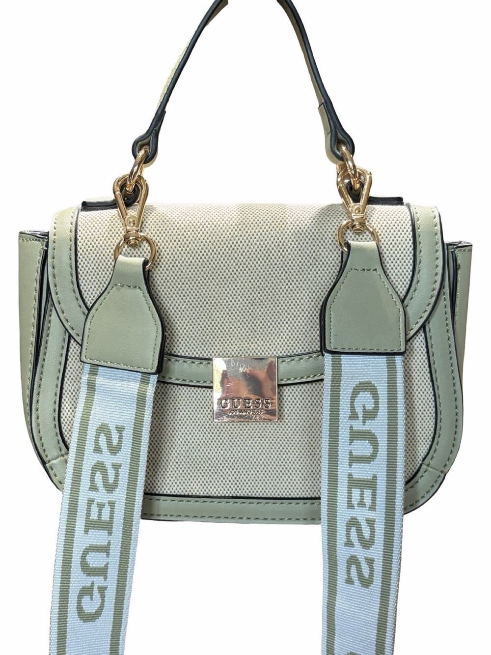 GUESS Gizele Mini Saddle Bag Sage Green Crossbody Top Handle Purse